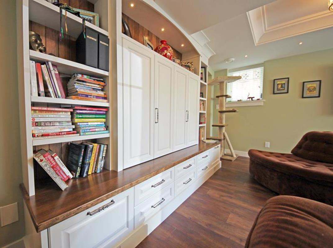 Living room with built-in shelving