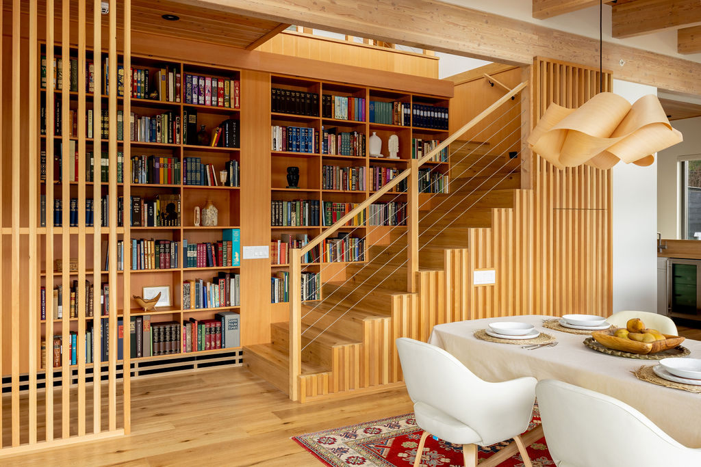 staircase with bookshelf