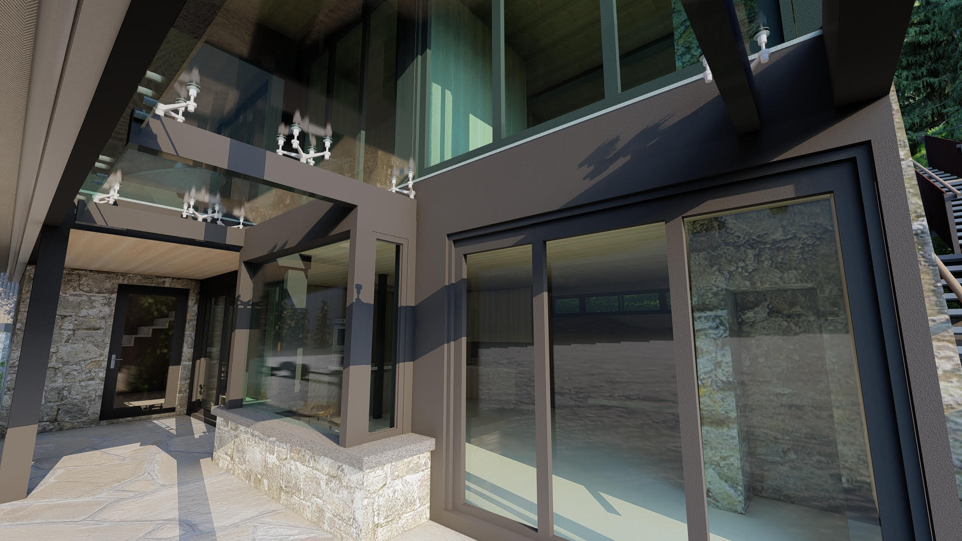 Rendering of modern home, large glass windows